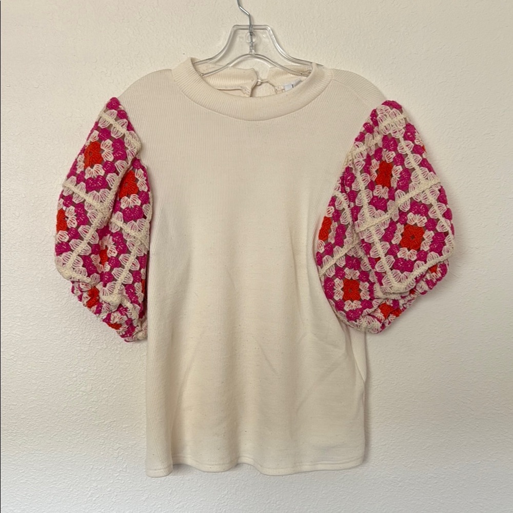 THML Cream Puff Sleeve Blouse with Embellished Boxy Style